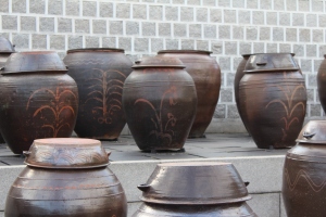 Smaller jars held salted fish and soybean paste.